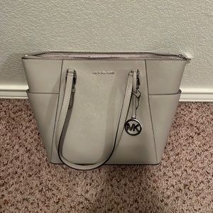 Michael Kors Jet Set East West Logo Charm Saffiano Leather Tote Bag